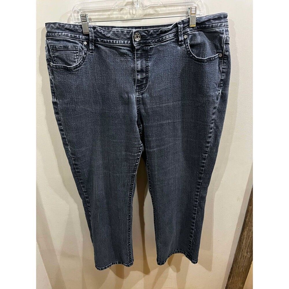 A New Approach Jeans Womens Sz 20W Black Stretch Denim Straight Embroidered Plus